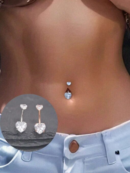 SHEIN Steel Navel Piercing Ring Crystal Heart Shape Navel Piercing