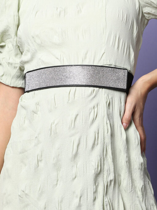 Silver Textured Waist Belt