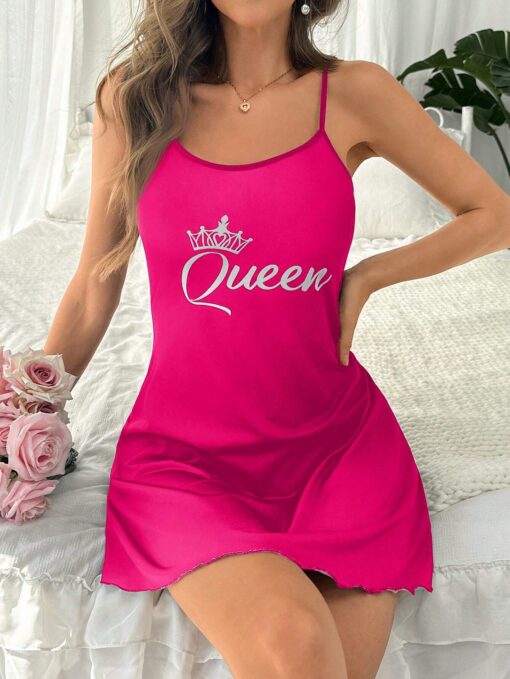 SHEIN Women Casual Crown & Letter Print Camisole Nightgown