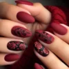SHEIN Almond Shaped Matte Red Diamond Grid Pattern Glitter French Nail