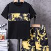 SHEIN Tween Boys Casual Ombre Lightning Graphic Tee Shirt And Shorts Set
