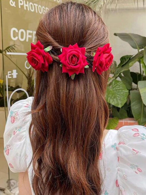 SHEIN 3pcs Vintage Velvet Artificial Rose Flower Set