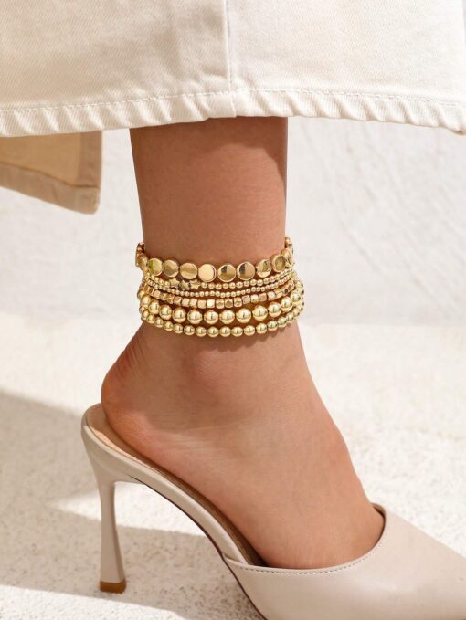 SHEIN 6pcs Personalized CCB Geometric Square & Star Beaded Anklet