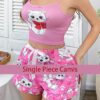 SHEIN Cute Cat Bow Tie Strap Camisole Top Women Sleepwear