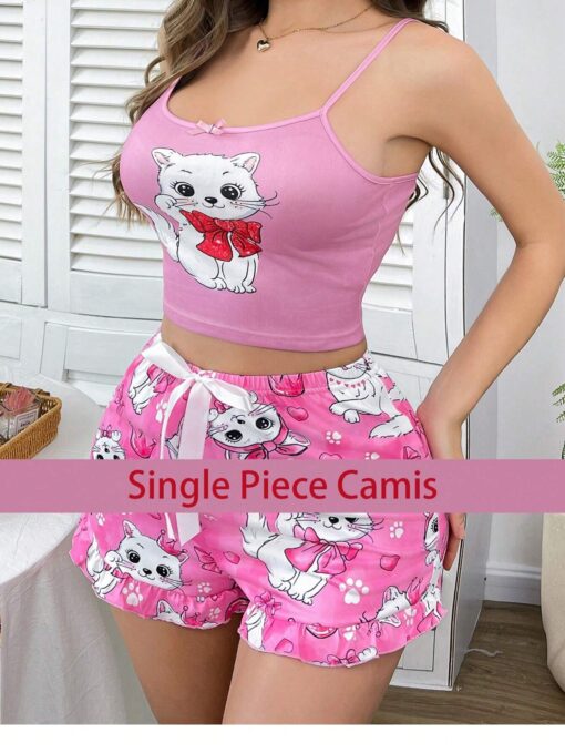SHEIN Cute Cat Bow Tie Strap Camisole Top Women Sleepwear