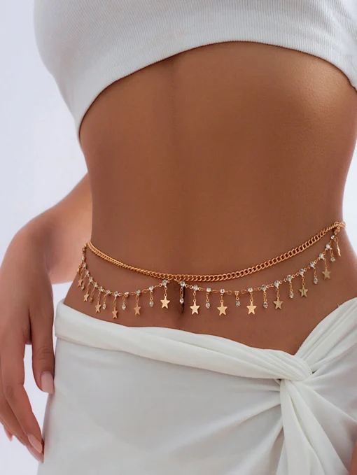 SHEIN Fashionable Handmade Star Pendant Multilayer Tassel Waist Chain