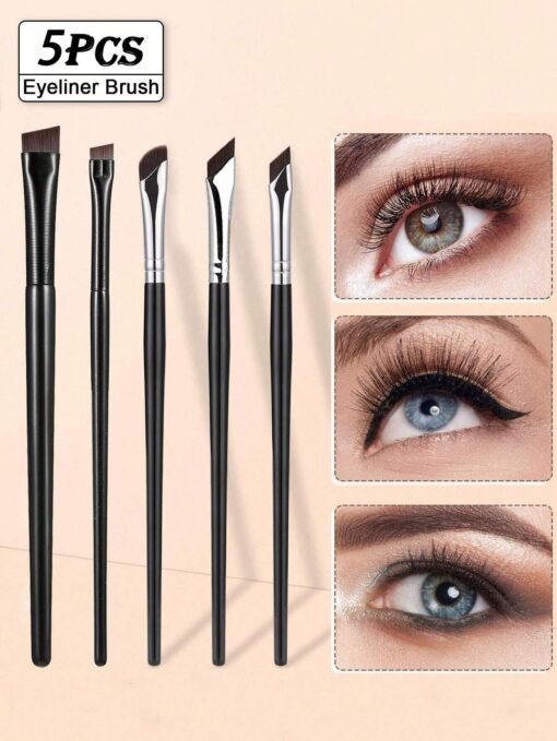 SHEIN 5pcs Precision Eye Makeup Brushes Including Scythe Shaped Eyeliner Brush