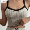 SHEIN Women Splicing Lace Bow Detail Decorated Cami Top Pajamas