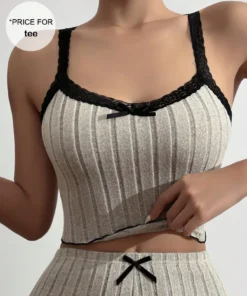 SHEIN Women Splicing Lace Bow Detail Decorated Cami Top Pajamas