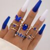 SHEIN imoli 6pcs set Fashionable Zinc Alloy Rhinestone & Butterfly Decor Ring
