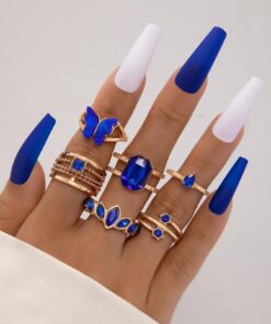 SHEIN imoli 6pcs set Fashionable Zinc Alloy Rhinestone & Butterfly Decor Ring