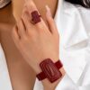 SHEIN 1 Set Boho Style Hollow Metal Geometric Bracelet And Ring