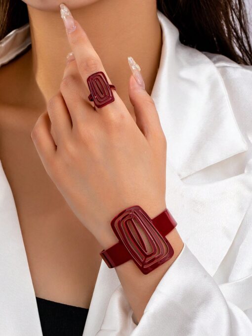 SHEIN 1 Set Boho Style Hollow Metal Geometric Bracelet And Ring