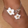 SHEIN 1pc Fashionable White Painted Floral Minimalist & Elegant Women Anklet