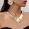 SHEIN 1set Luxury Exaggerated Creative Metal Large Pearl Stud Earrings