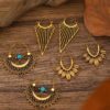 SHEIN 3 Pairs Vintage Bohemian Hollow Flower & Geometric Line Design Earrings Set