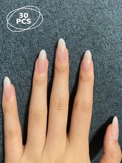 SHEIN Mother Day, Daily Wear, 30pcs Long Pointed Nude Gradient White False Nails