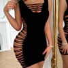 SHEIN Sexy Hollow Spaghetti Strap Backless Mini Bodycon Dress