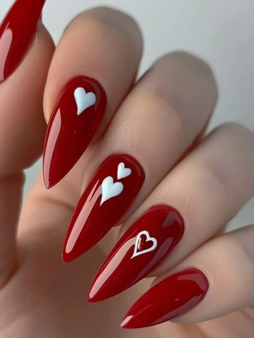 SHEIN Valentines Nails Valentine's Day Romantic Almond Elegant Red Heart
