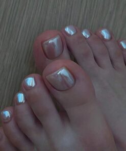 SHEIN Y2K Short Square Chrome Shiny Press On Toenails Holographic Nail