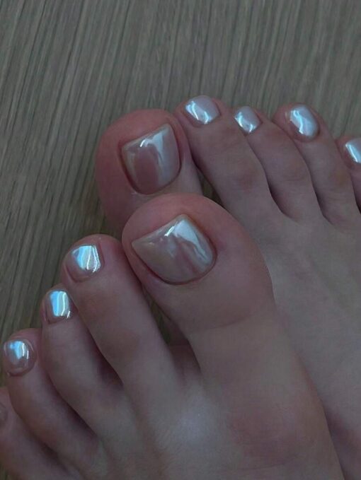 SHEIN Y2K Short Square Chrome Shiny Press On Toenails Holographic Nail