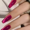 SHEIN Y2K Long Coffin Aesthetic Crystal Cat Eye Tip Press On Nails