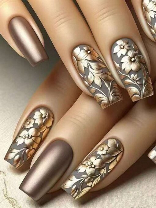 SHEIN Set Gradient Vintage Flower Ballerina Style Nail