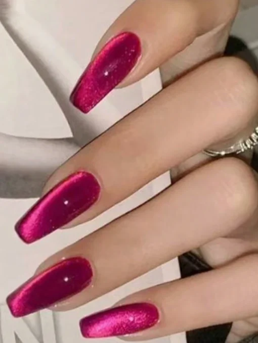 SHEIN Y2K Long Coffin Aesthetic Crystal Cat Eye Tip Press On Nails