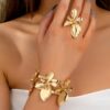 SHEIN 2 Pcs Flower Floral Cuff Bangle Bracelet Ring Set