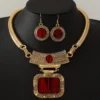 SHEIN 3PCS Set Of Retro Carved Geometric Rectangular Necklace And Earring Set