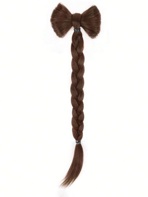 SHEIN Cute Hair Extension Clip With Twisted Braid And Bowknot Light Brown