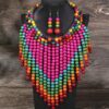 SHEIN Exaggerated Multi-Layered Beards, Handmade Heavy Wood Beads Necklace And Earrings