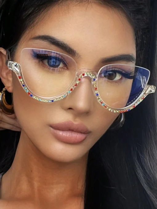 SHEIN Semi-Rimless Rhinestone Decorated Fashion Eyeglasses