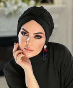 SHEIN Solid Color Scarves Women Rhinestone Decorated Islamic Hijab Cap