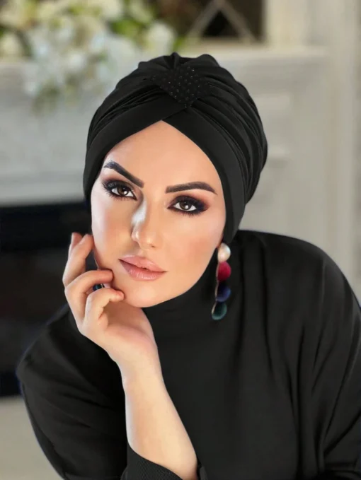 SHEIN Solid Color Scarves Women Rhinestone Decorated Islamic Hijab Cap