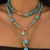 SHEIN Set Bohemian Style Beaded & Faux Turquoise Pendant Necklace