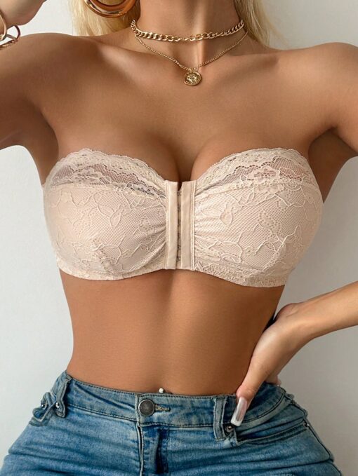 SHEIN Wedding Lace Unlined Front-Close Bandeau Bra